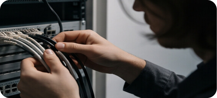 Technician organising network cabling